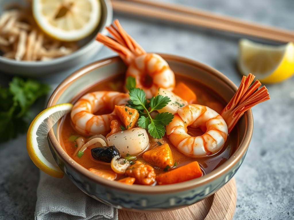 Bouillabaisse met een Thaise Touch, AI-gegenereerde illustratie