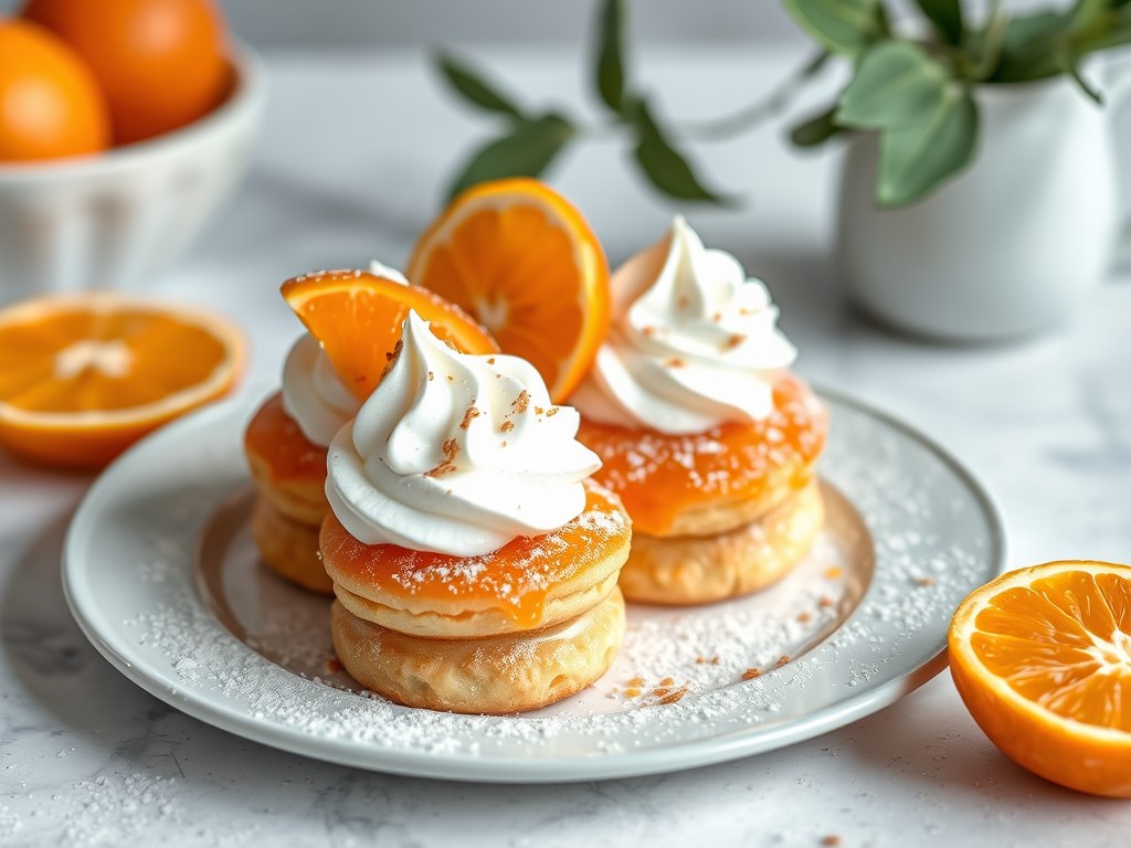Bretoense koekjes met vanilleslagroom en clementines, AI-gegenereerde illustratie