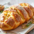 Brioche met perzik en Philadelphia