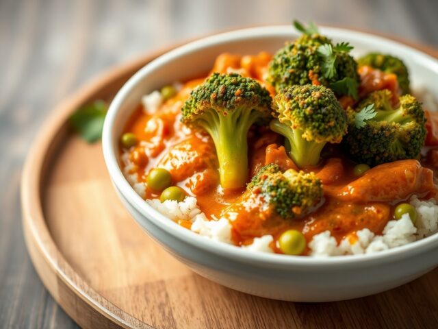 Broccoli in rode Curry — AI-gegenereerde illustratie