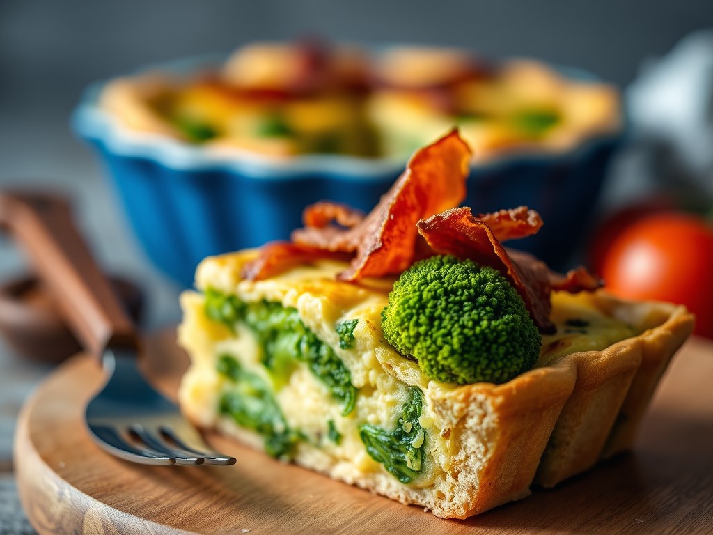 Broccoli-rookworst-quiche, AI-gegenereerde illustratie