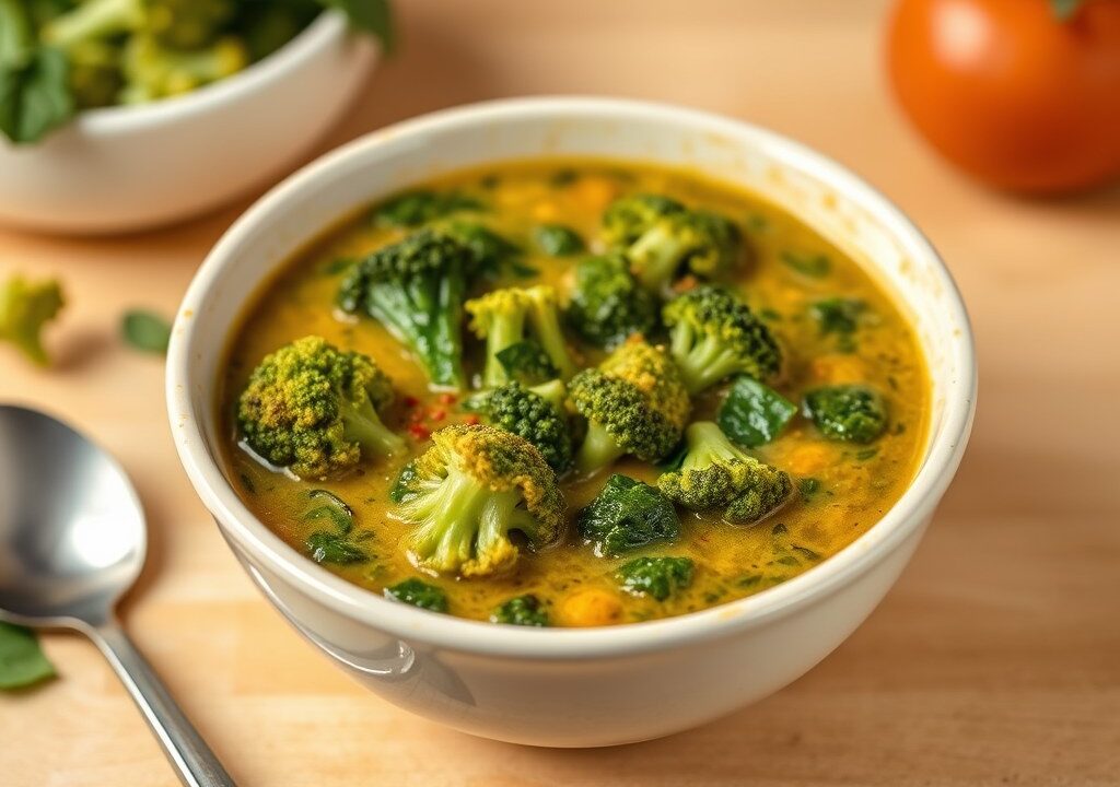 Broccolisoep met spinazie — AI-gegenereerde illustratie
