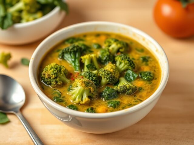 Broccolisoep met spinazie — AI-gegenereerde illustratie