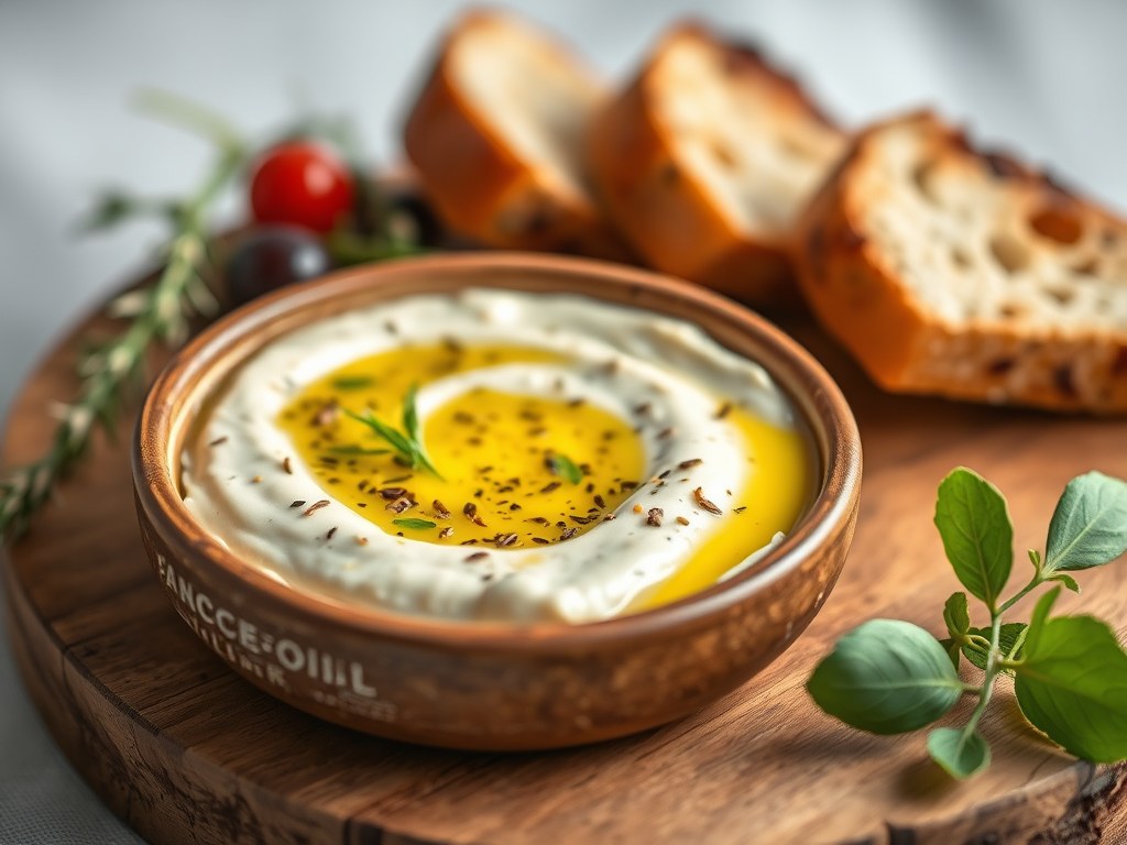 Brood – Olijfolie – Dip als voorhapje / amuse, AI-gegenereerde illustratie