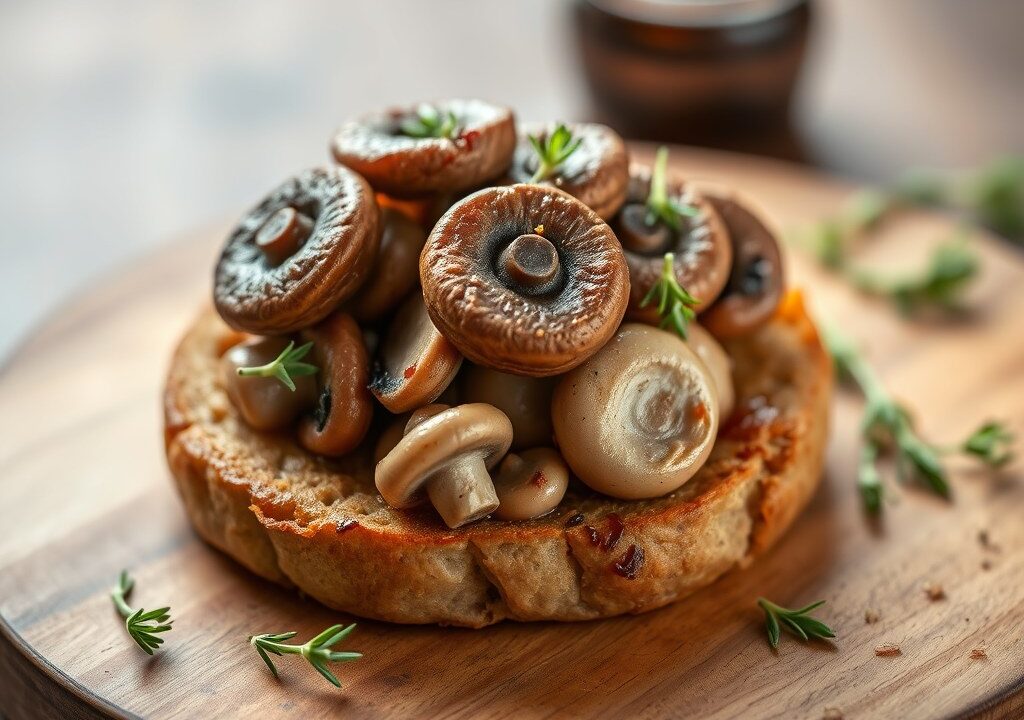 Broodje Leerdammer met champignons, AI-gegenereerde illustratie