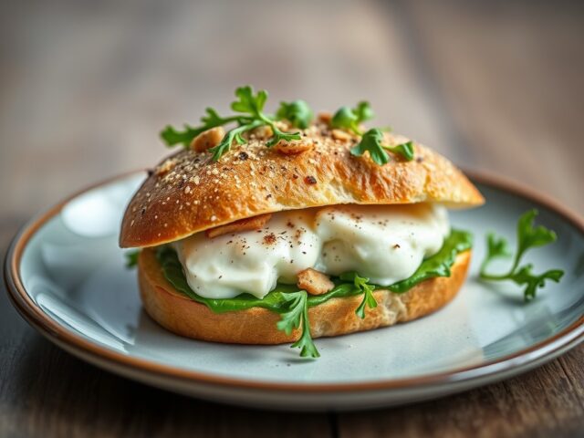 Broodje met peer en roquefort — AI-gegenereerde illustratie