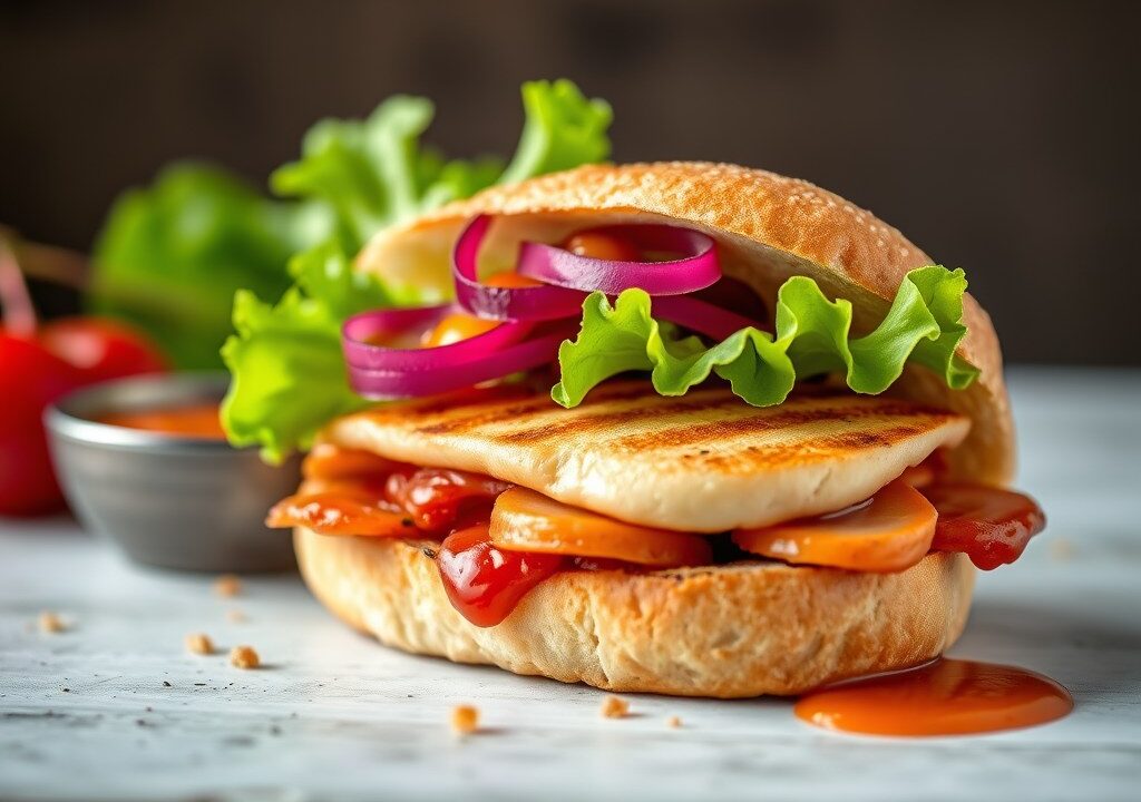 Broodje warme grillham — AI-gegenereerde illustratie