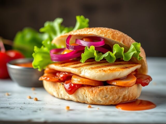 Broodje warme grillham — AI-gegenereerde illustratie