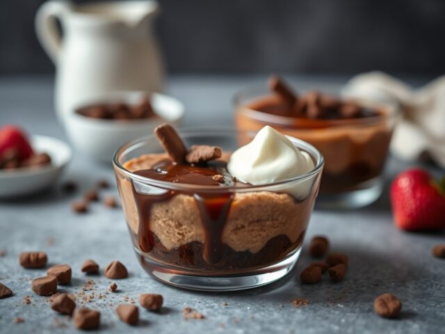 Broodpudding met chocolade — AI-gegenereerde illustratie