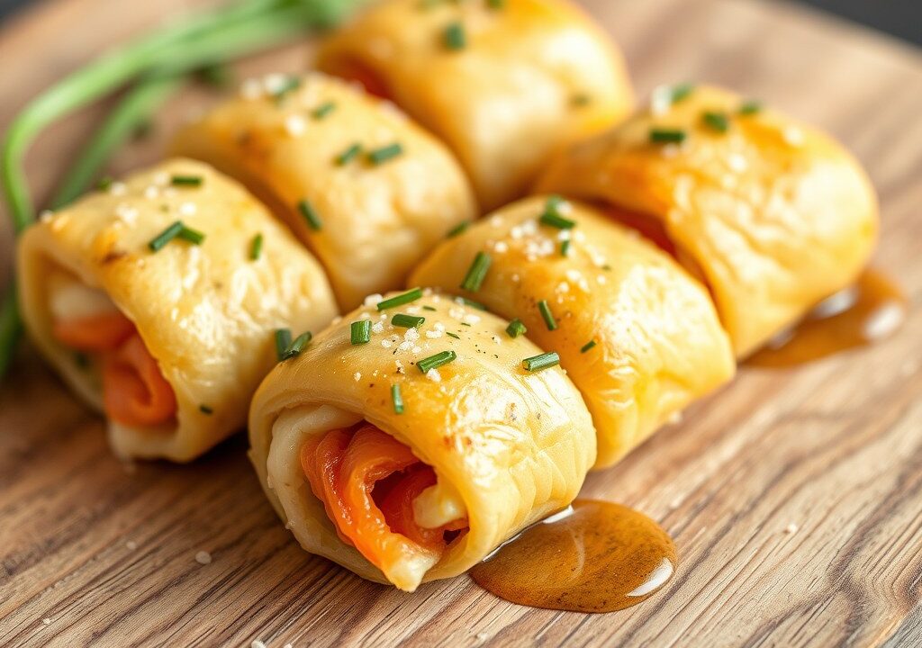 Broodrolletjes van zalm en bieslookkaas — AI-gegenereerde illustratie