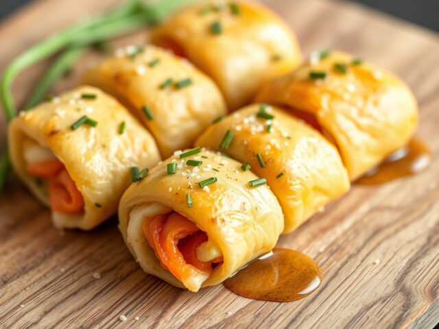 Broodrolletjes van zalm en bieslookkaas — AI-gegenereerde illustratie