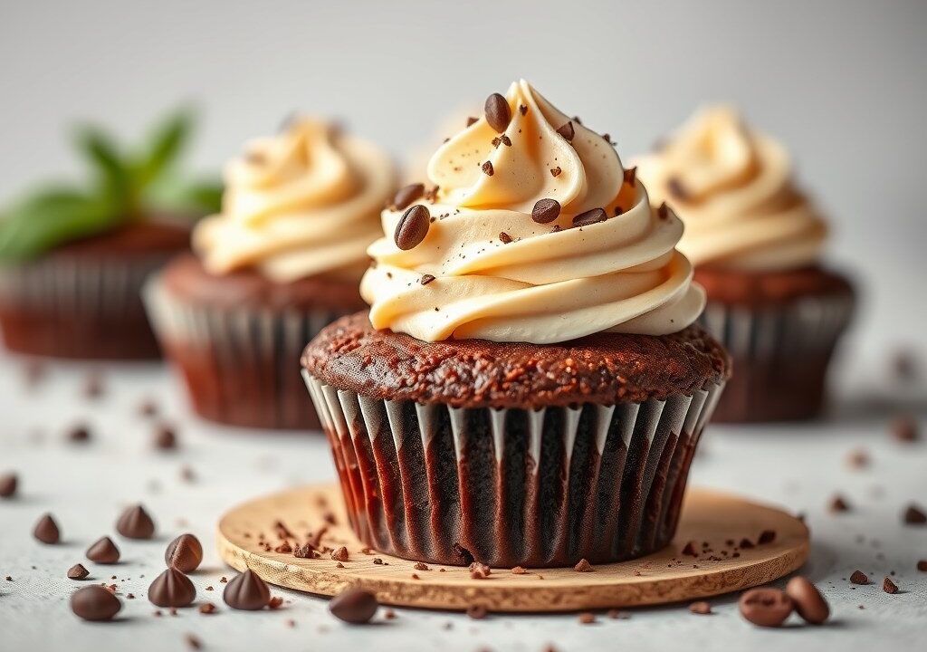 Brownie-cupcake met pindakaascreme — AI-gegenereerde illustratie