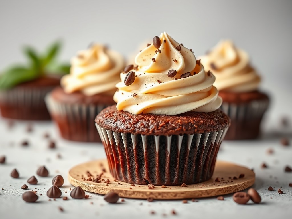 Brownie-cupcake met pindakaascreme, AI-gegenereerde illustratie