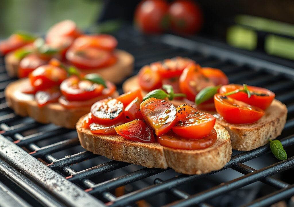 Bruschetta op de barbecue, AI-gegenereerde illustratie
