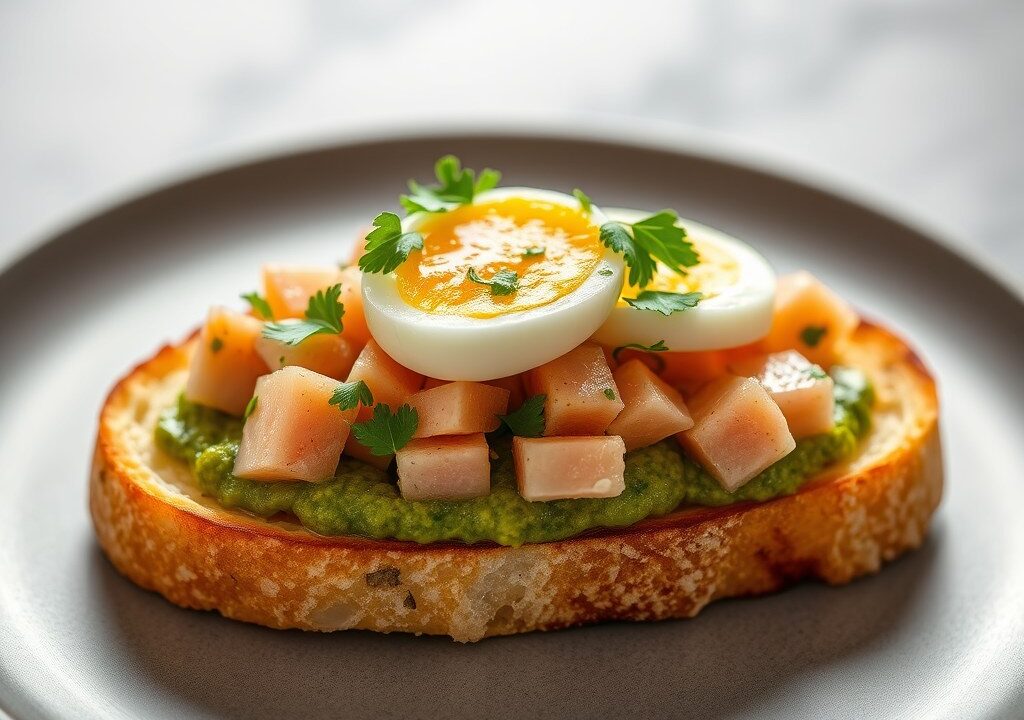 Bruschetta Ricci, met tonijn en salsa verde — AI-gegenereerde illustratie