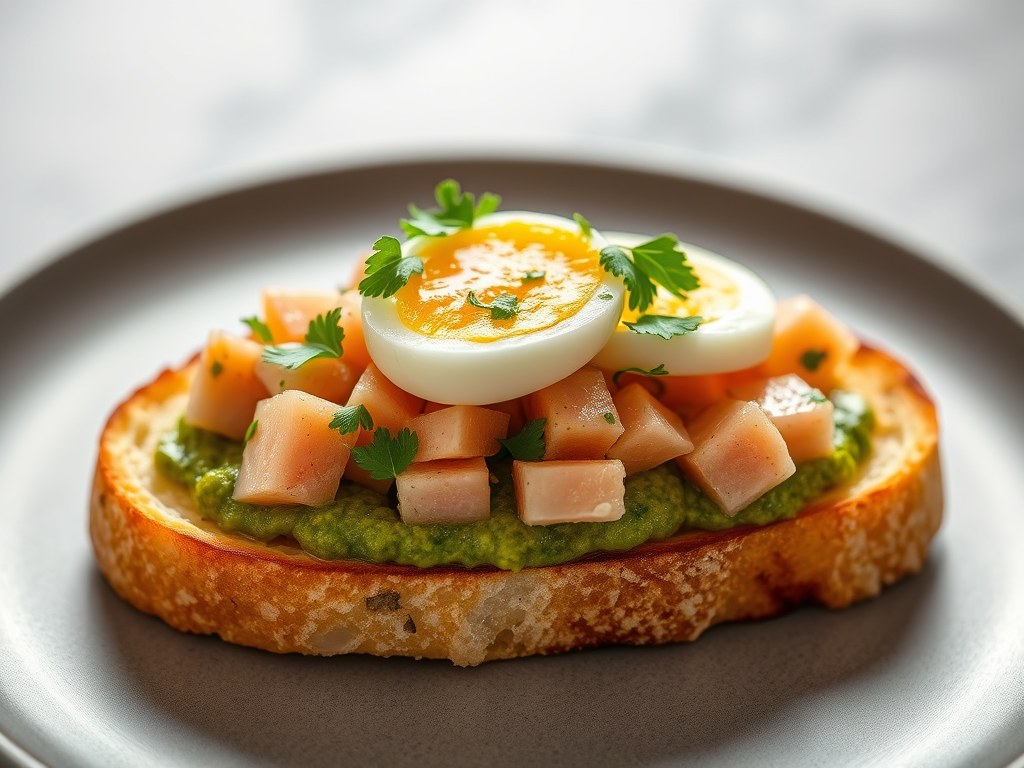 Bruschetta Ricci, met tonijn en salsa verde, AI-gegenereerde illustratie