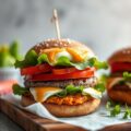 Burger met brie en zoete aardappel, mayonaise met gerookte paprika