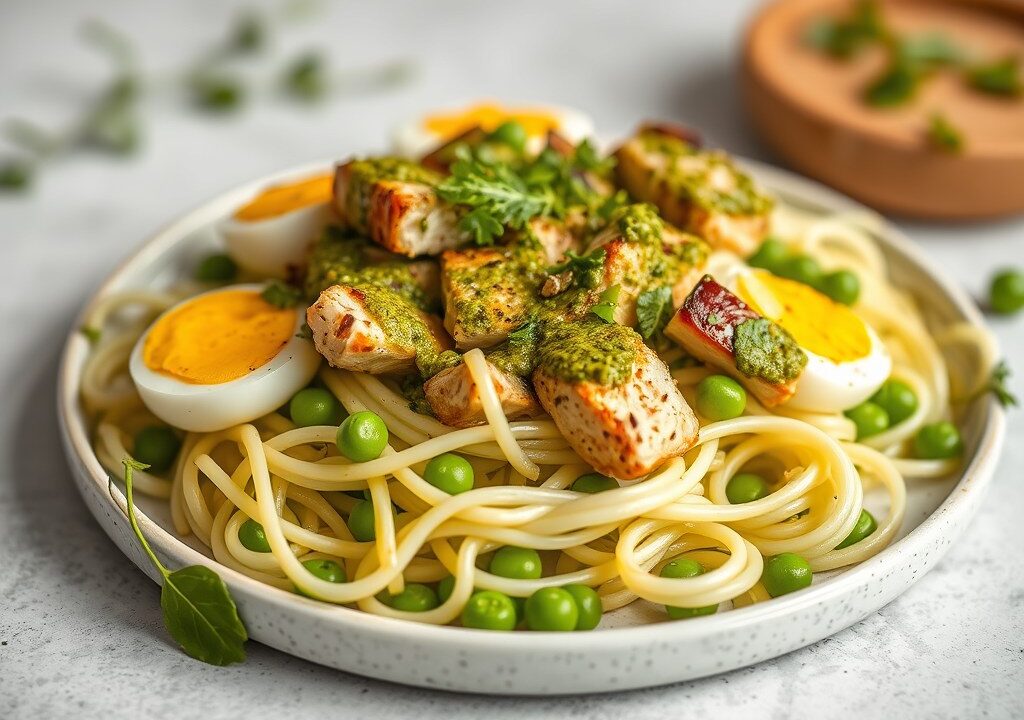 Caesarsalade met kip groene pesto, AI-gegenereerde illustratie