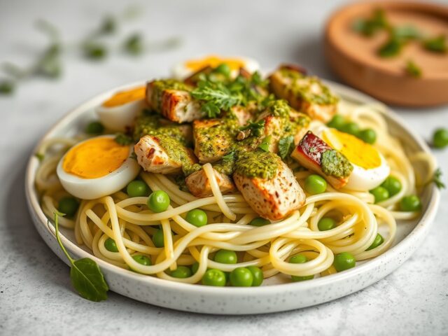 Caesarsalade met kip groene pesto — AI-gegenereerde illustratie