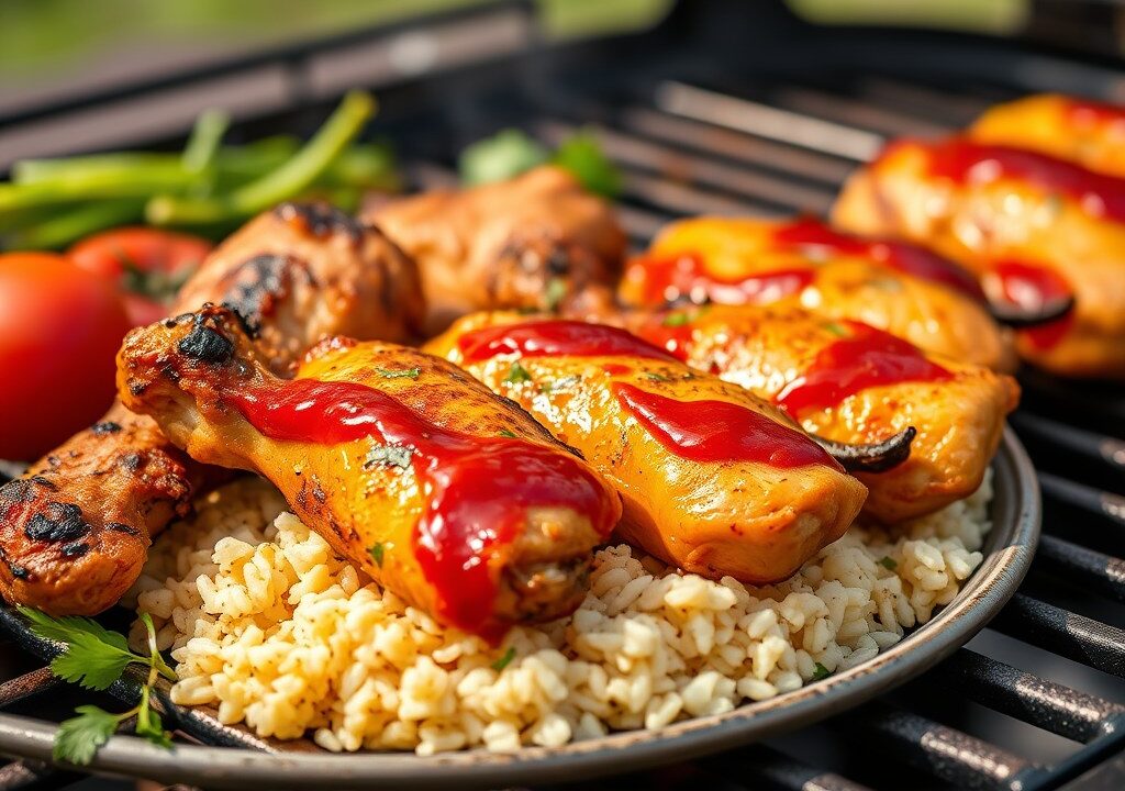 Cajun kip met rijst, AI-gegenereerde illustratie