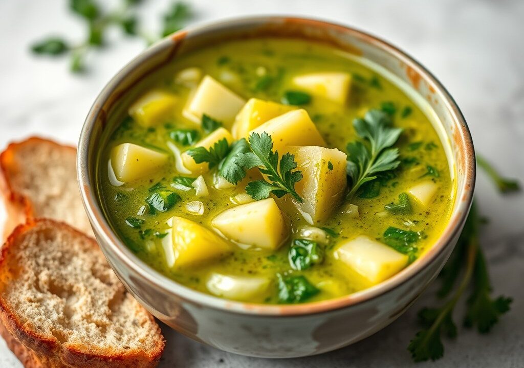 Caldo verde (Portugese boerenkool soep), AI-gegenereerde illustratie