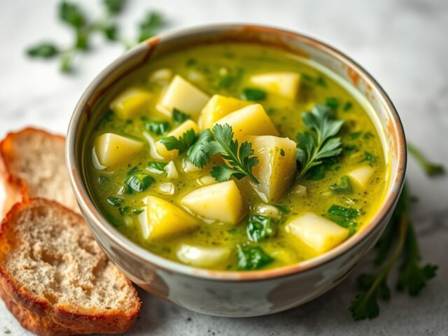 Caldo verde (Portugese boerenkool soep) — AI-gegenereerde illustratie