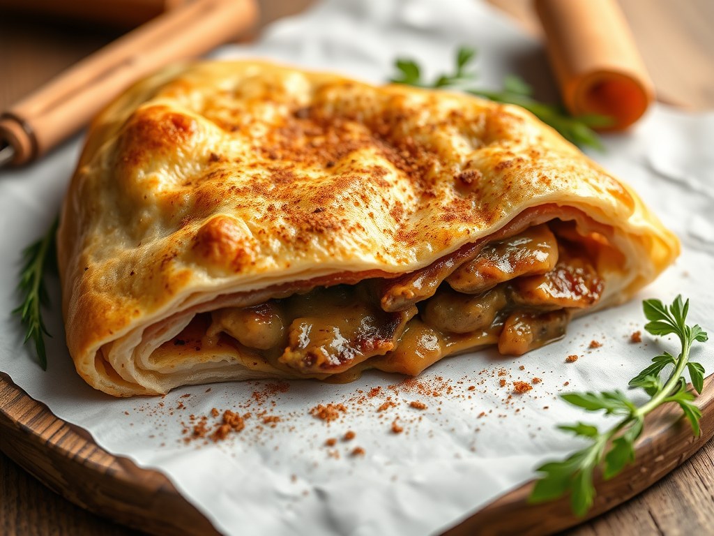 Calzone met shoarma, AI-gegenereerde illustratie