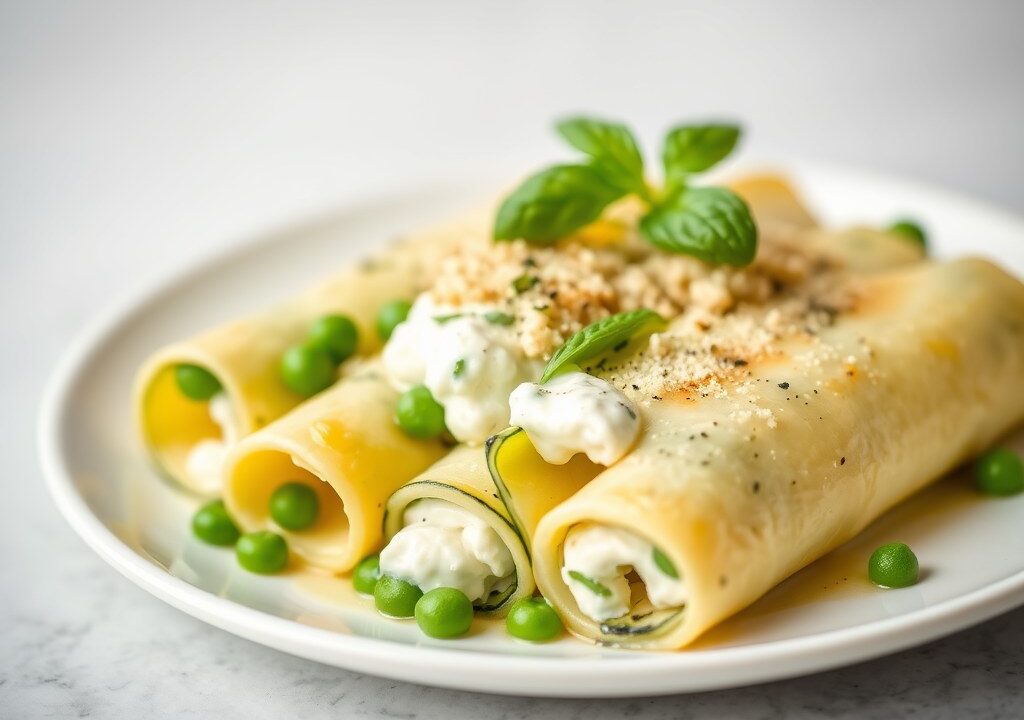 Cannelloni van Courgettes met een Vulling van Ricotta – Mix, AI-gegenereerde illustratie