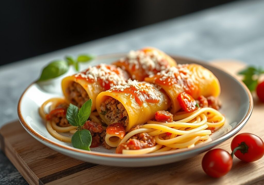 Canneloni’s met gehakt, AI-gegenereerde illustratie