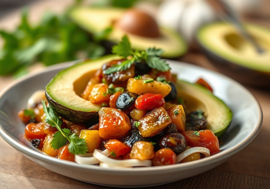 Caponata met Avocado, AI-gegenereerde illustratie