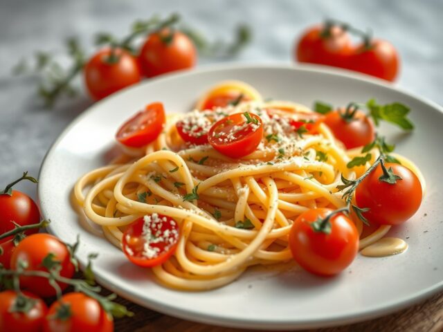 Cappellini met ansjovis, olijven en tomaten — AI-gegenereerde illustratie