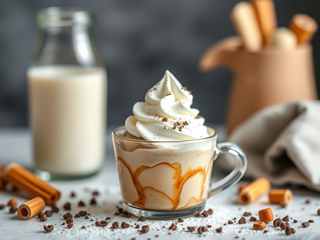 Cappuccino-ijs, AI-gegenereerde illustratie