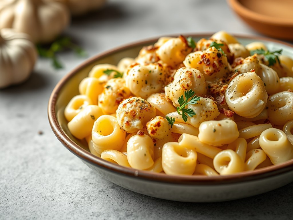 Carbonara van Bloemkool en Orecchiette, AI-gegenereerde illustratie