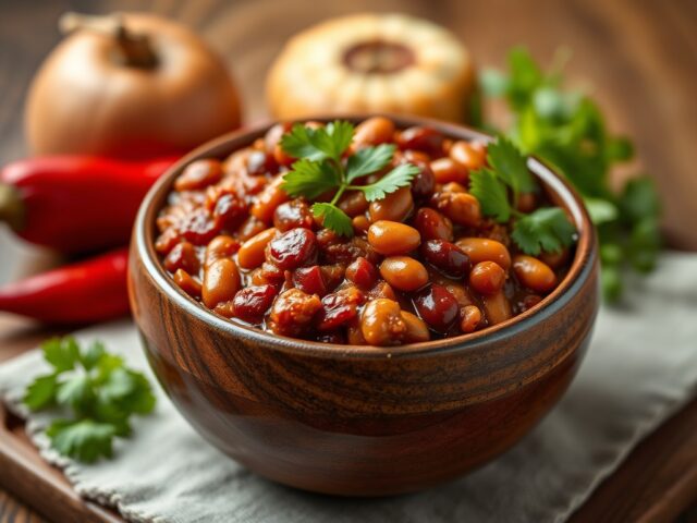Carne con Chili (ipv Chili con Carne) — AI-gegenereerde illustratie