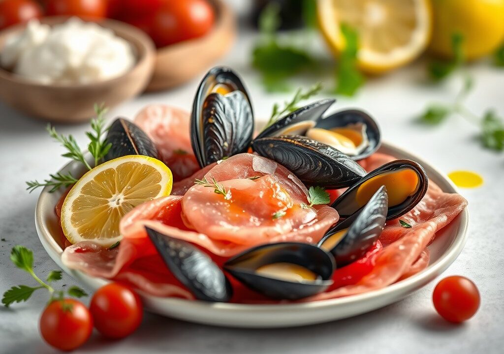 Carpaccio met mosselen — AI-gegenereerde illustratie