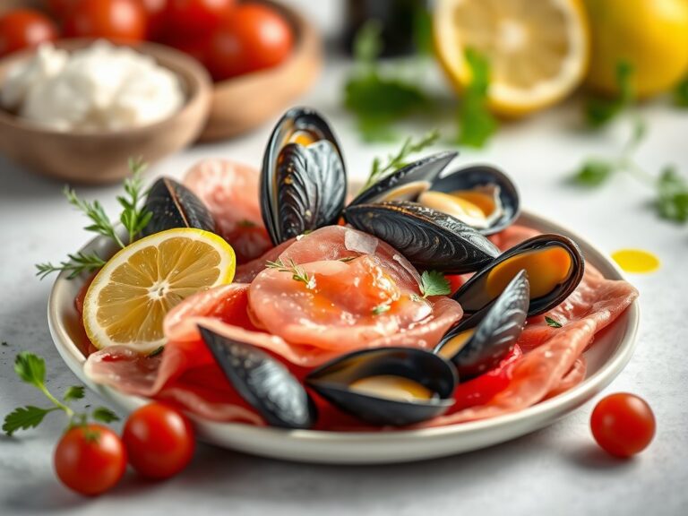 Carpaccio met mosselen — AI-gegenereerde illustratie