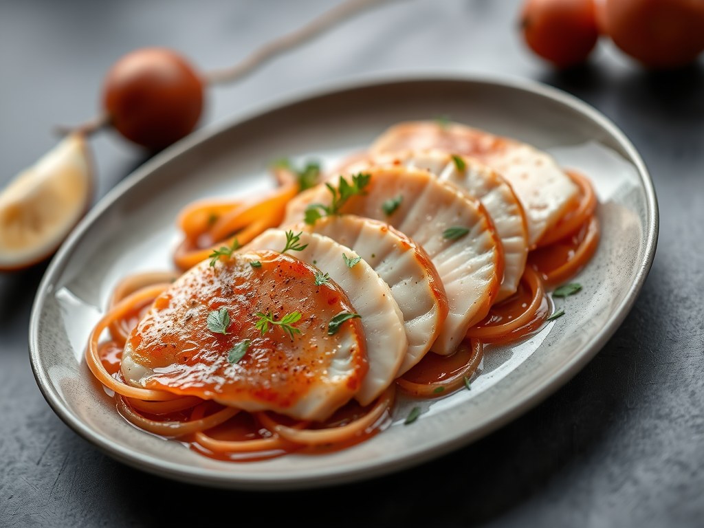 Carpaccio van kipfilet, AI-gegenereerde illustratie