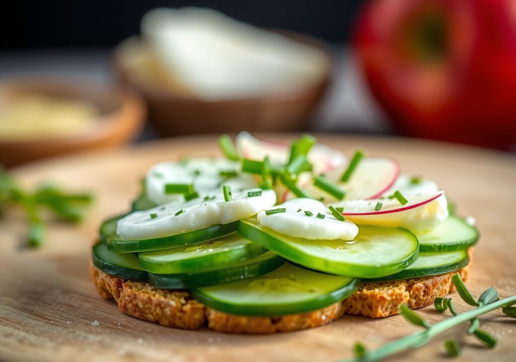 Carpaccio van komkommer met geitenkaas — AI-gegenereerde illustratie