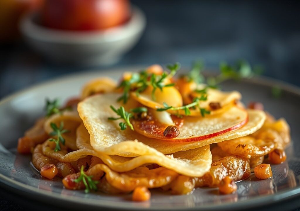 Carpaccio van sint-jacobsnoten met knolselder en veldsla, AI-gegenereerde illustratie