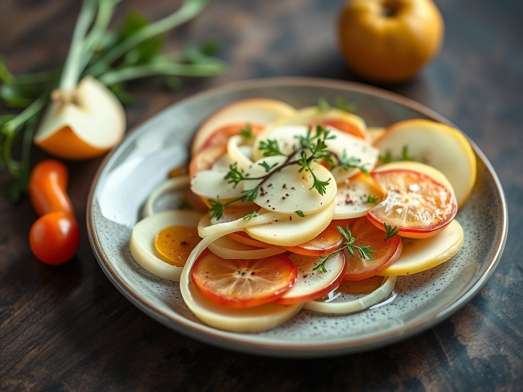 Carpaccio van venkel en appel, AI-gegenereerde illustratie
