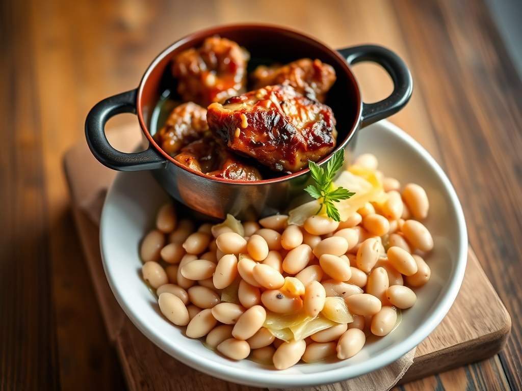 Cassoulet met Varkensvlees en Confit de Canard, AI-gegenereerde illustratie