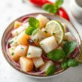 Ceviche van aardappel, witte vis en munt