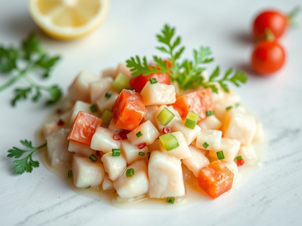 Ceviche van Coquilles Saint Jacques, AI-gegenereerde illustratie