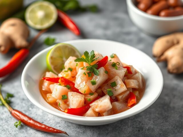 Ceviche van kabeljauw — AI-gegenereerde illustratie