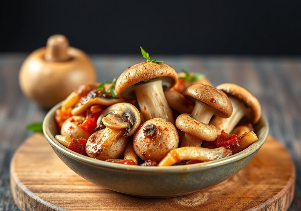Champignons in een Jasje — AI-gegenereerde illustratie