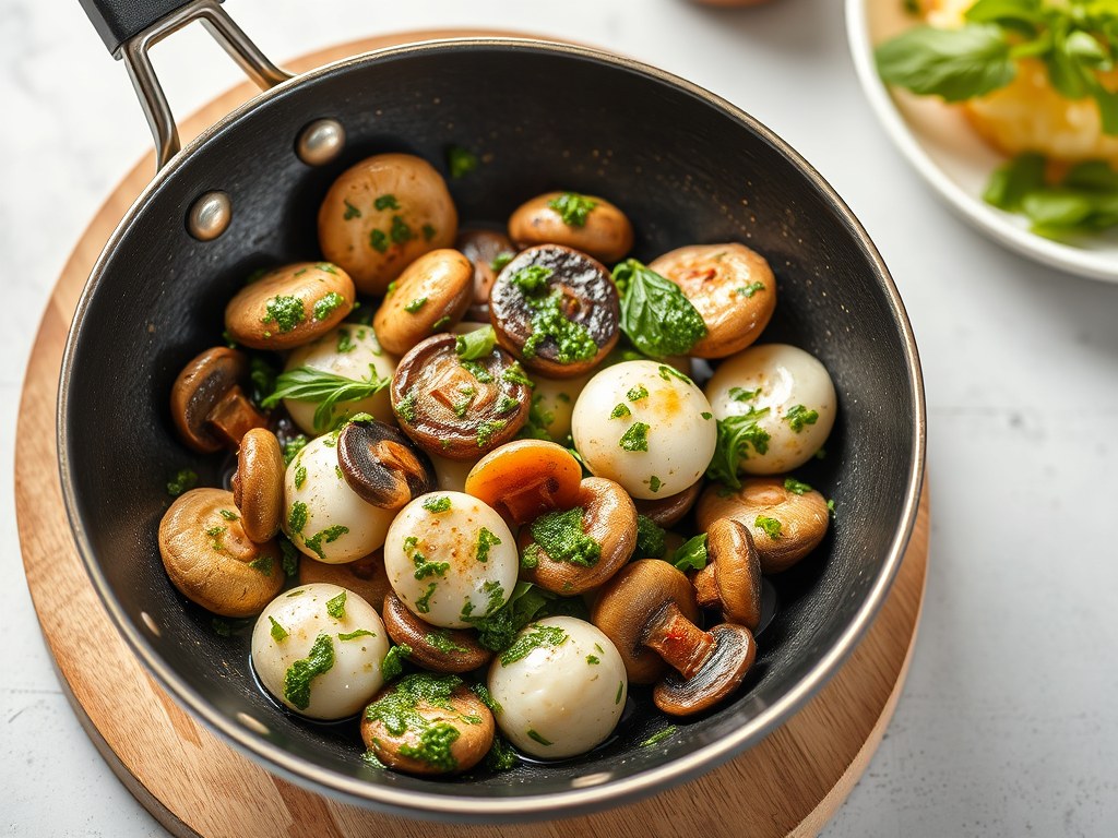 Champignons met pesto, AI-gegenereerde illustratie