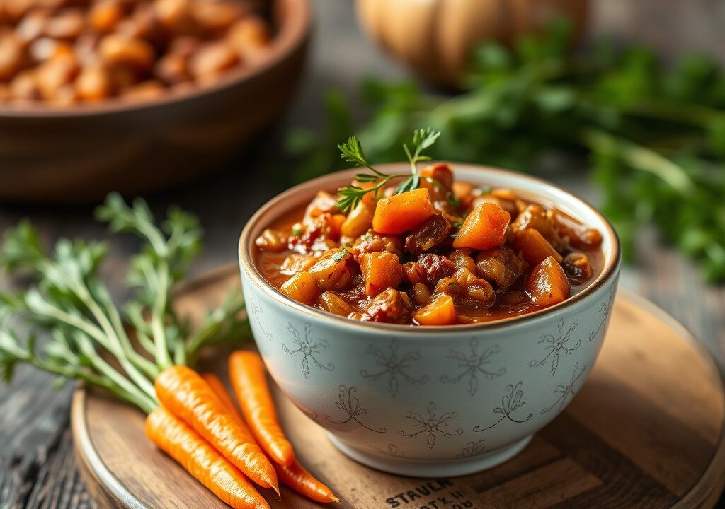 Chili nr. 3: met wortels en gehakt onder een kapje, AI-gegenereerde illustratie