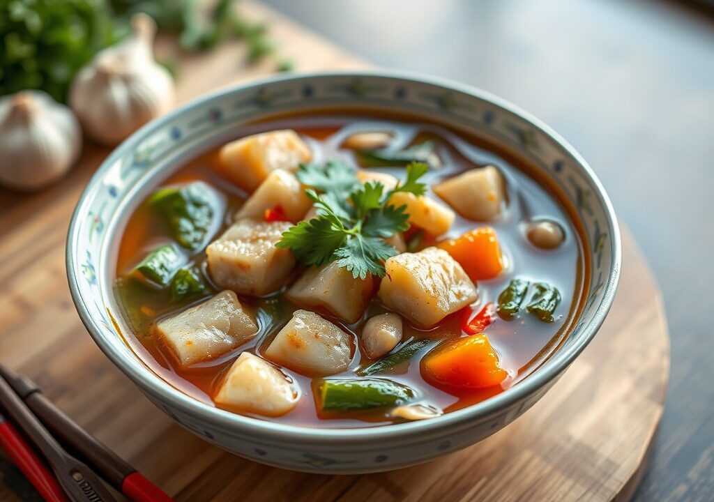 Chinees-Indische kippen-groentensoep — AI-gegenereerde illustratie
