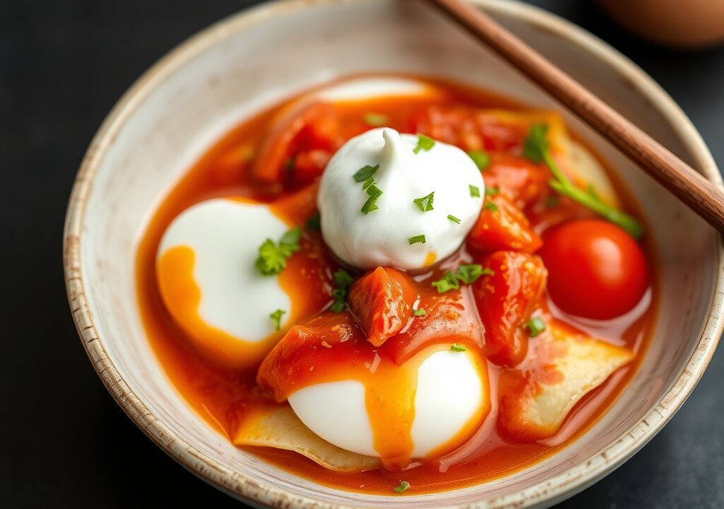 Chinese Eierkoeken met Tomaten Gembersaus — AI-gegenereerde illustratie