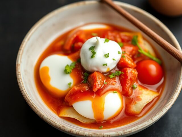 Chinese Eierkoeken met Tomaten Gembersaus — AI-gegenereerde illustratie